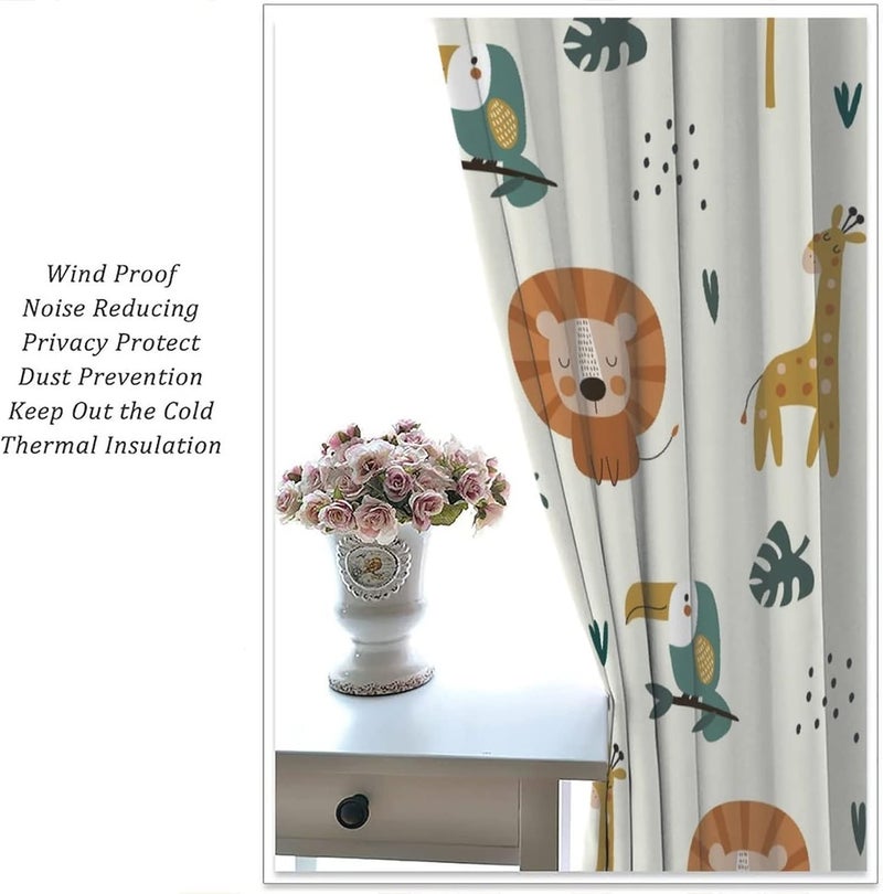 JanJCurt Cute Lion Window Curtains for Kids Bedroom,Cartoon Woodland Jungle Forest Wildlife Little Lion Giraffe Owl Palm Tree Printed Pattern Blackout Drapes for Living Room Baby Nursery Room 42x45 Inch - Image 5